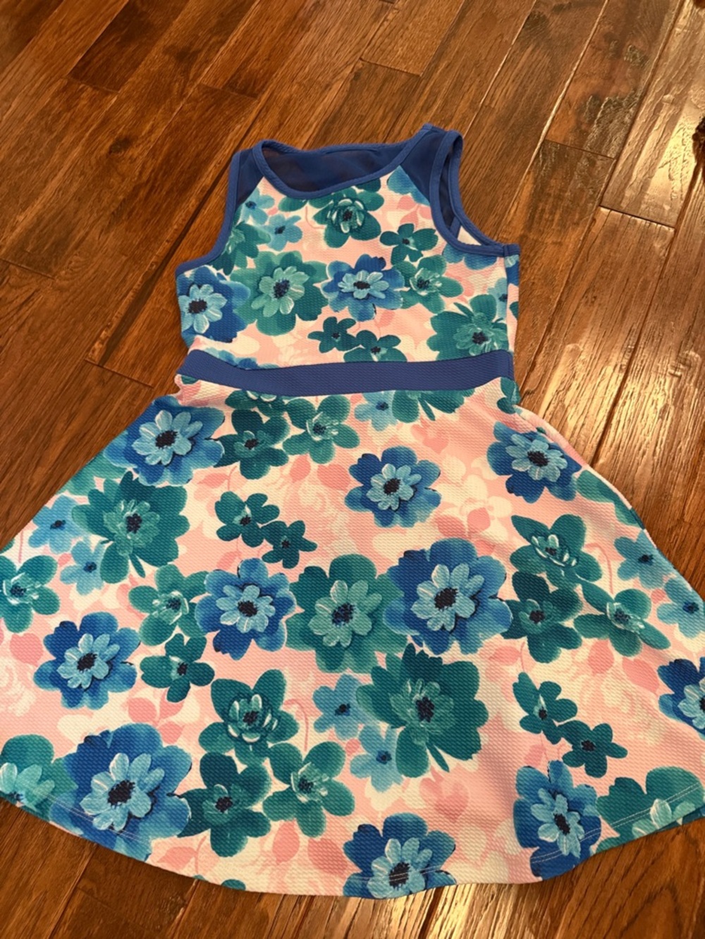 Blue Floral Sleeveless Girls Dress 10